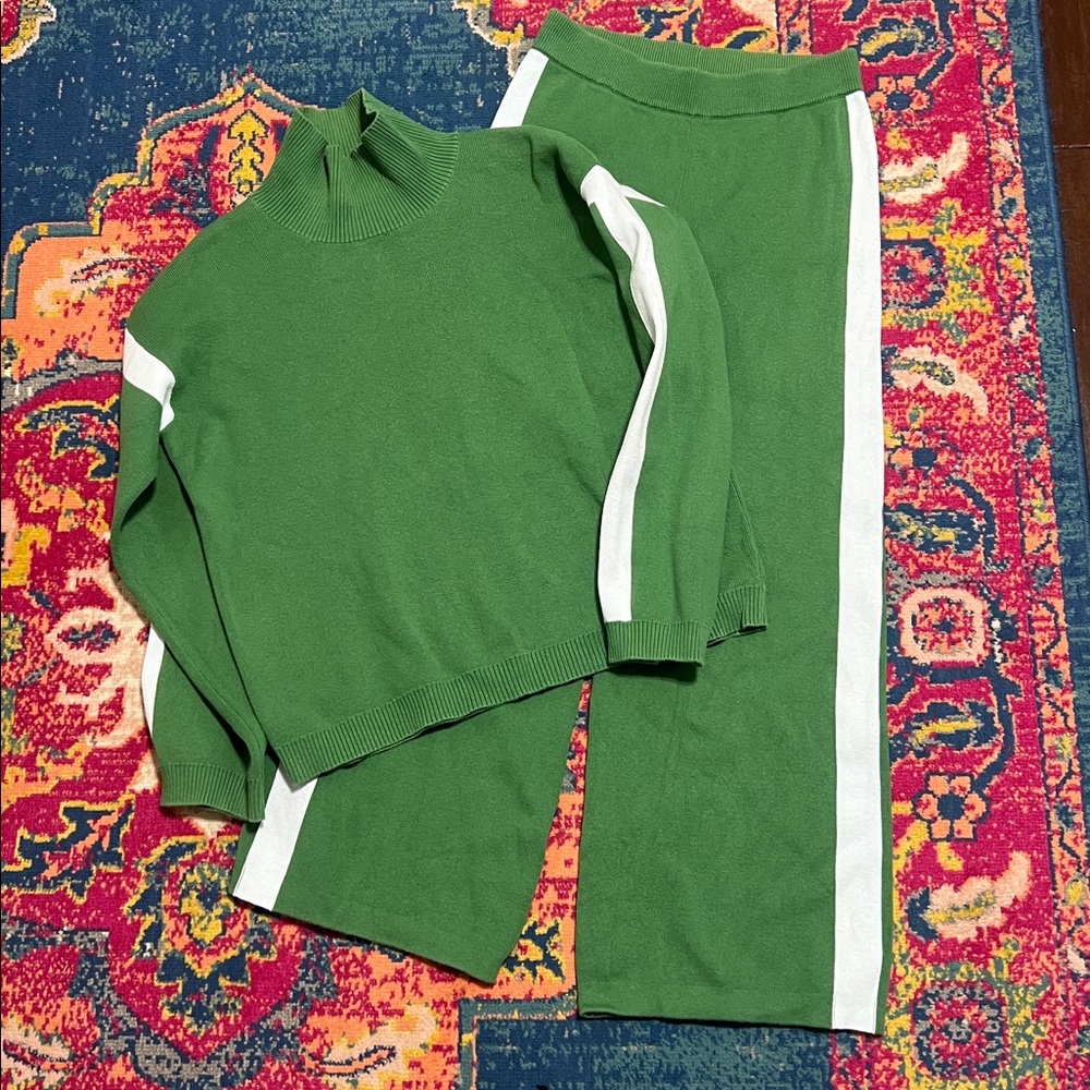 La Ligne womens Green Joggers with White Stripes small top XS bottom